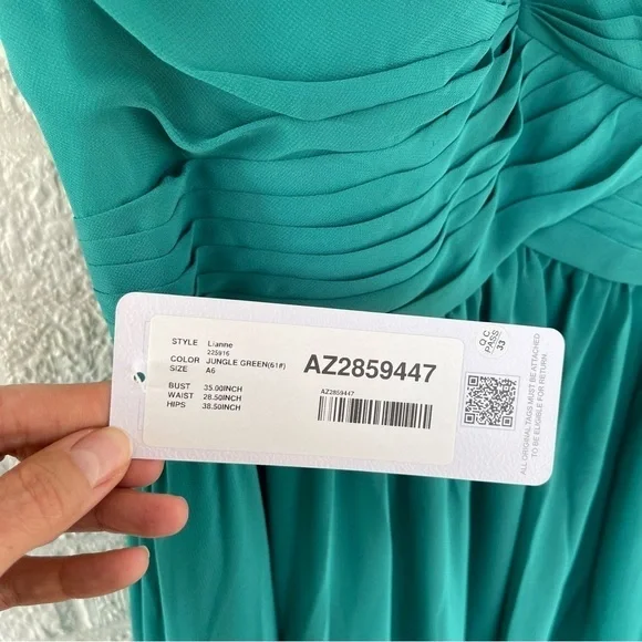 NEW Azazie Womens Bridesmaid Dress Lianne Jungle Green Long Chiffon Size A6 NWT - Picture 5 of 11
